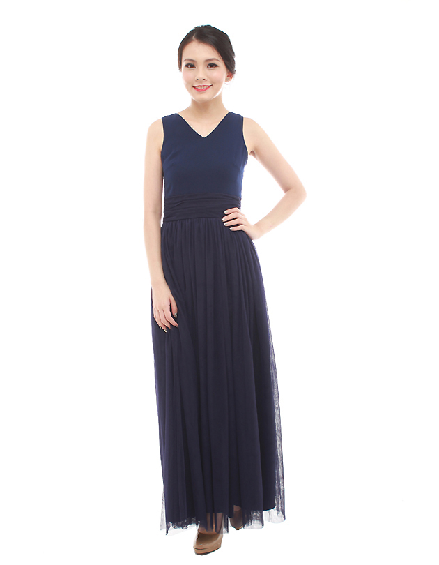 Vera Maxi Tulle Dress in Midnight Blue